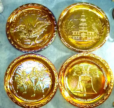 Buy Lot Of 4 Bicentennial Commemorative Plates Carnival Glass Marigold • 42.69£