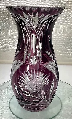 Buy Cut To Clear Bohemian Crystal Glass Amethyst Vase 10 3/4 Inches • 57.85£