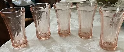 Buy VTG  Pink Recollection Madrid Pattern 6.25  Tumbler Indiana Glass 14 Oz Set Of 5 • 37.94£