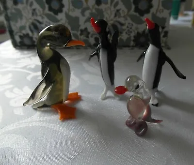 Buy Glass Penguins X4, Vintage Mid Century, • 12.50£