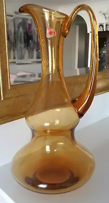 Buy Vintage Krosno Tall Amber Art Glass Jug Pitcher Vase Handmade In Poland  • 13.95£