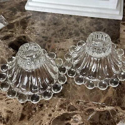 Buy Set Of 2 Vintage Anchor Hocking Clear Glass Taper Candle Holders • 11.05£