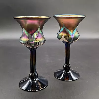 Buy Vintage Stuart Abelman Art Glass Pulled Feather Goblets Set Of 2 Signed 1981  • 239.78£