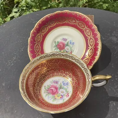 Buy Paragon Double Warrant Red, Gold Floral Tea Cup & Saucer. Matched Pair • 16£