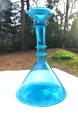 Buy Empoli MCM Ships Decanter Genie Bottle Aqua Blue HandBlown Glass And Stopper 11” • 96.51£