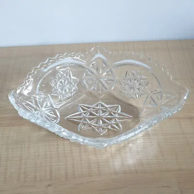 Buy Clear Pressed Glass Decorative Dimond Shape Bowl Trinket Dish Vintage • 8£