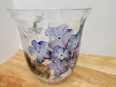 Buy Vintage 5” Tall Crackle Glass Clear Vase W/flowers And Green Leaves  • 18.04£