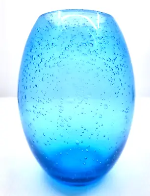 Buy Hand Blown Murano Style Blue Controlled Bubbles Art Glass Vase • 33.63£