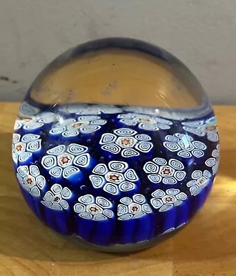 Buy Murano Glass Millefiori Flower Blue Glass Paperweight • 35£