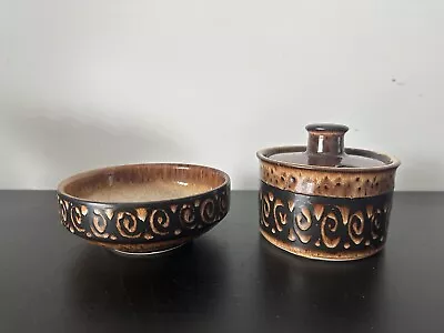 Buy Vintage Iden Pottery Rye Sussex Bowl Lidded Pot Brown Glaze Retro Swirl • 15£