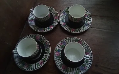Buy 4 X Adderleys  Antique  Hand Painted Porcelain  Coffee Cans And Saucers C1918  • 24£