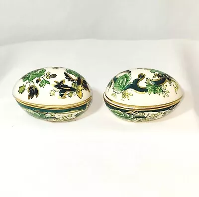 Buy Set Of 2 Mason's Porcelain Green Egg Trinket Boxes/Chartreuse Pattern/England • 55.50£