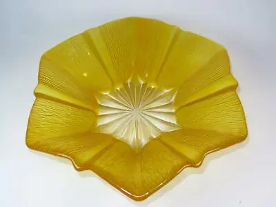 Buy STRIKING ART GLASS FRUIT BOWL 6-Sided Rich Yellow Ochre Colouring Relief Pattern • 30£