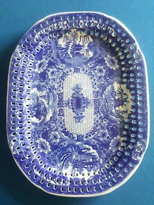Buy Antique Victoria Ware Blue And White Pierced Iron Stone Platter.meat Plate. • 95£