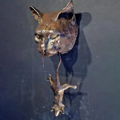 Buy Cat Bite Mouse Cat Head Wall Mount Statue Sculpture Ornament Home Decor • 15.59£