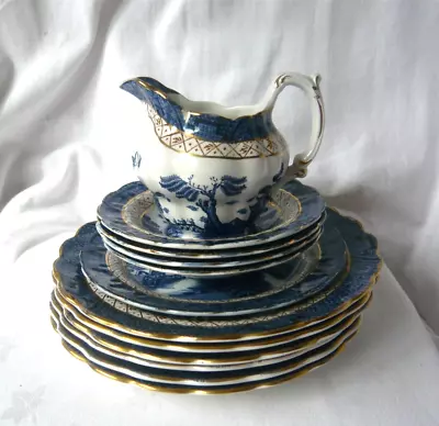 Buy Booths Blue & White Real Old Willow Pattern Jug 4 Bowls & 6 Plates • 35£