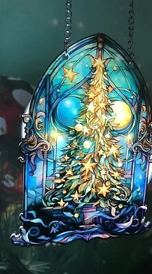 Buy ❤️New Christmas Tree Acrylic Stained Glass Style Window Hanging Pendent 15cm • 8£