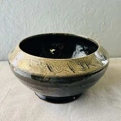 Buy Hand Thrown Detailed Black Glaze Studio Art Pottery Bowl 8.5” Diameter Signed • 45.30£