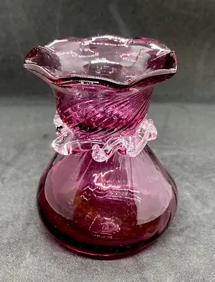 Buy Pilgrim Glass Cranberry Purple  Vase Ruffle Swirl Optic Rigaree Collar VGC • 11.99£
