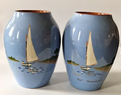 Buy Matching Pair Of Large Babbacombe Torquay Pottery Vases  Sailing Boat  • 24£