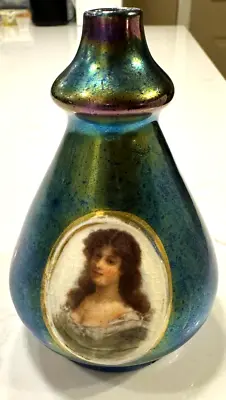 Buy Austrian Iridescent Glass Vase Portrait Cameo Woman Art Nouveau Period • 160.56£