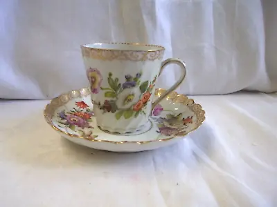 Buy Dresden Hand Painted Floral Cup And Saucer - Damage Repaired • 4.99£