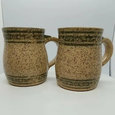 Buy Set Of 2 Studio Pottery Stoneware Coffee Mugs Signed Irish Motif Speckled 2011  • 47.31£