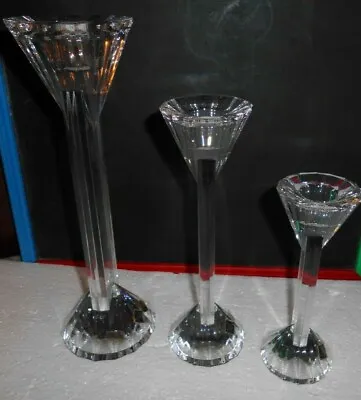 Buy 3 Contempory Graduated Height 24% Pbo Hand Cut Lead Crystal Candlesticks  • 44£