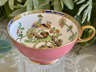 Buy Antique Copelands Spode Pink Teacup Peacocks Hand-Painted HAIRLINE! For T. Goode • 9.50£