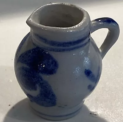 Buy Vintage Gray And Cobalt Blue Stoneware Salt Glazed Pottery Mini Pitcher & Handle • 10£