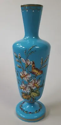 Buy Antique 19th Century French Baccarat Blue Opaline Glass Vase Finely Enamelled • 145£
