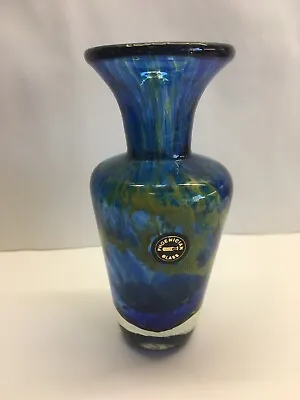 Buy Vintage 1988 Phoenician Maltese Art Glass Blue & Yellow Marbled Vase • 18£