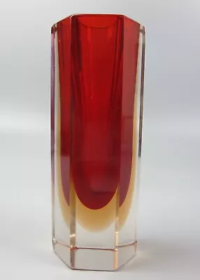 Buy Murano Glass Faceted Vase. Tri-Color: Red Orange Smoke. Hexagon. 60s Vintage. 6  • 34.99£