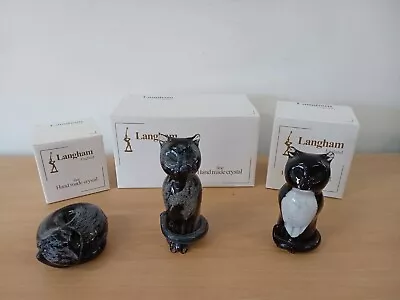 Buy Langham England Hand Made Crystal Glass Cat Black & White Figures X 3 F2 • 17.99£