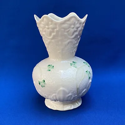 Buy Vintage Belleek Irish Shamrock Bulbous Shape Vase - 7th Mark 1980-1993 • 16£