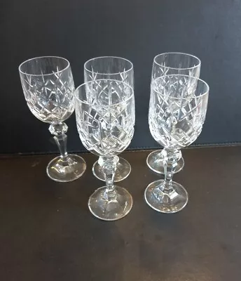 Buy 5 Lead Crystal Cut Glass Wine Glasses - Lovely Condition • 14£