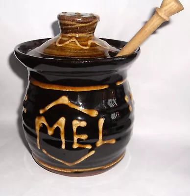 Buy Vintage Studio Pottery Honey Pot And Wood Drizzler • 9.99£