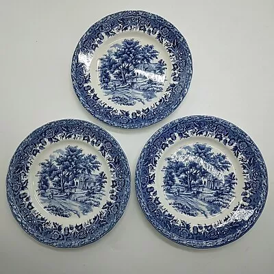 Buy X3 Vintage W H Grindley & Co, Country Style Blue & White Side Plates 8  Diameter • 15£