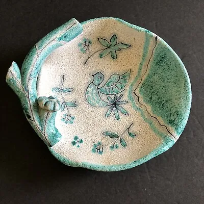 Buy Decorative Pottery Dish Pebbled Texture With Bird & Flower Made In Italy • 14.22£