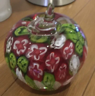 Buy Vintage Millefiori Art Glass Apple Paperweight Green Red Ornament Solid • 20£