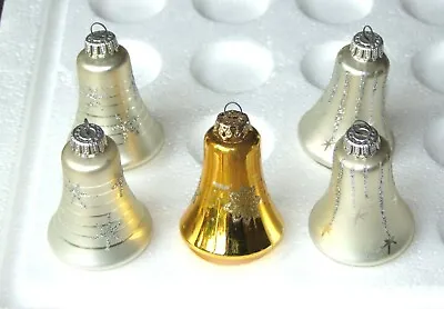 Buy 5 Vintage Silver & Gold Bells: Hand-blown Mercury Glass Christmas/Xmas Ornaments • 28£