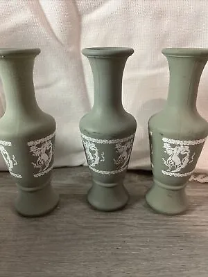 Buy Set Of 3 Vintage Avon Imitation Wedgewood Jasperware Bud Vases Green • 14.20£