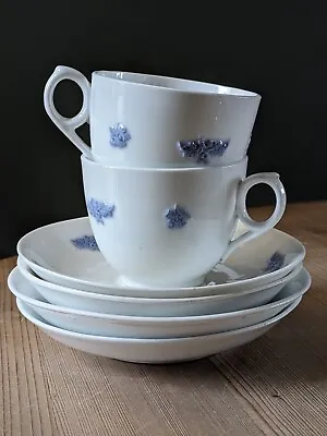 Buy Antique Victorian Adderley Chelsea 2x Cups 4x Saucers C1850 Blue White Flowers • 14£