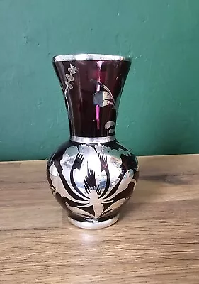 Buy Vintage Amethyst And Silver Overlay Italian Murano Glass Bud Vase • 12£