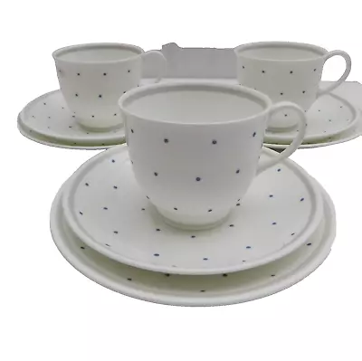 Buy 3 Susie Cooper Blue Polka Dot Trios Cups Saucers & Plates • 45£