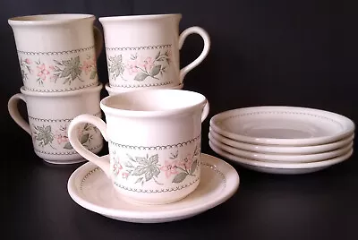 Buy Set Of 5 Staffordshire Tableware Cups & Saucers Green & Red Floral Design • 15£