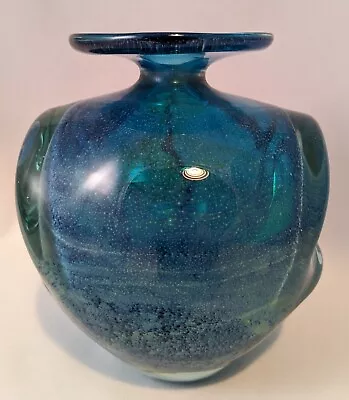 Buy Mdina Glass Vase Pulled Ear Blue Green Yellow Vintage 1970's Large Heavy • 29.99£
