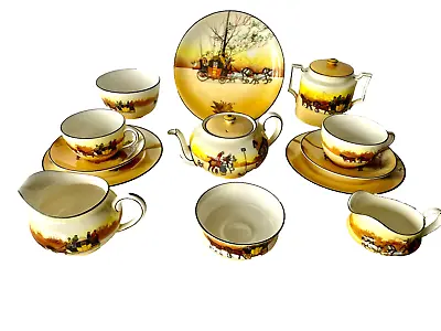 Buy Royal Doulton Seriesware Coaching Days 13pc Tea-for-2 Set Victor Venner 1905-22 • 175£