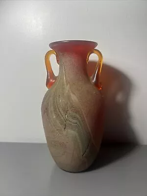 Buy Vintage Scavo Art Glass Vase Red Green With Sand Textured Finish Decor • 29.99£