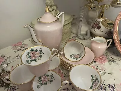 Buy Pastel Pink Vintage Collectors Floral Gold Gilt Coffee Set With Teapot • 45.99£